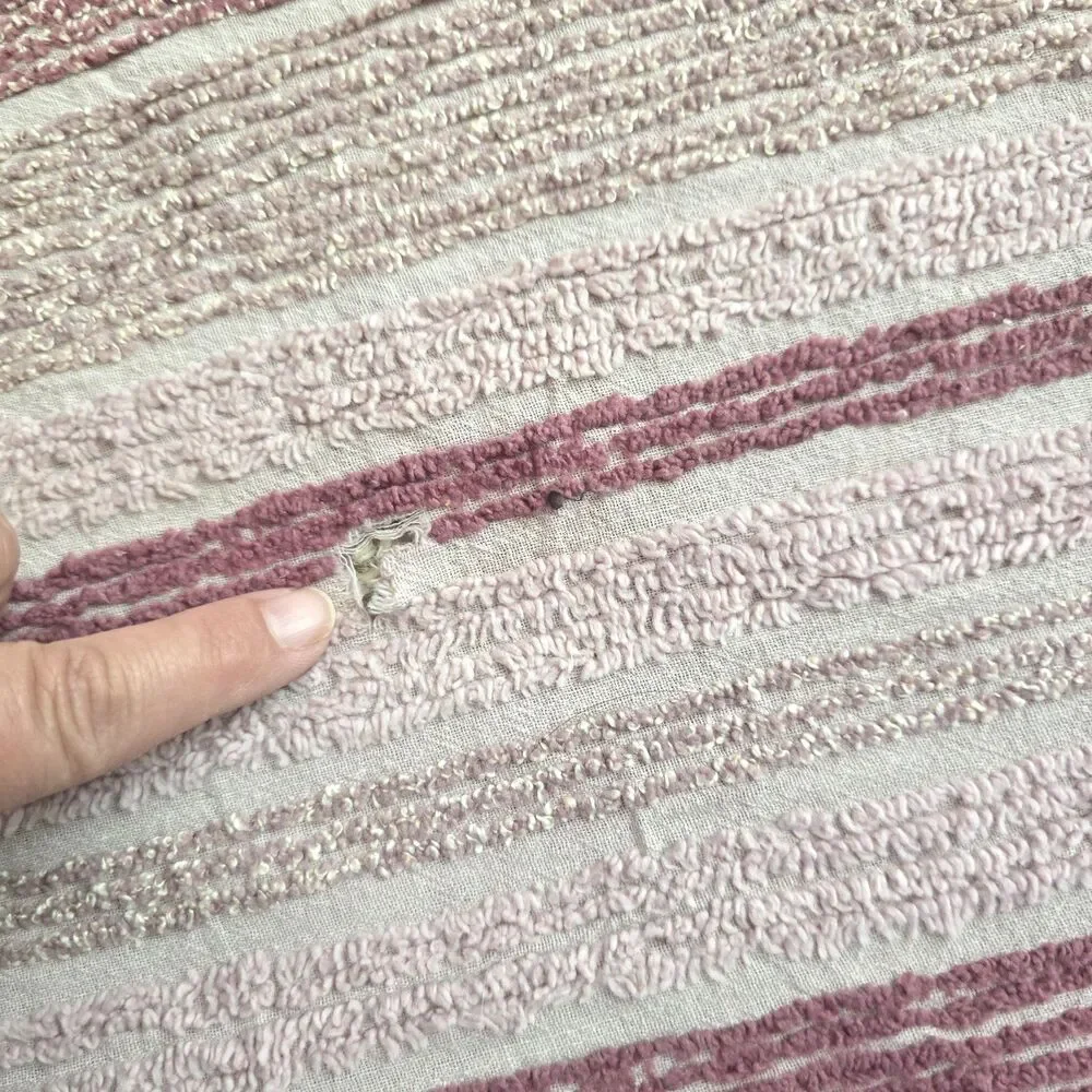 Vintage Pink Chenille Bedspread 101x90 Striped Fringe Cottage Full Queen